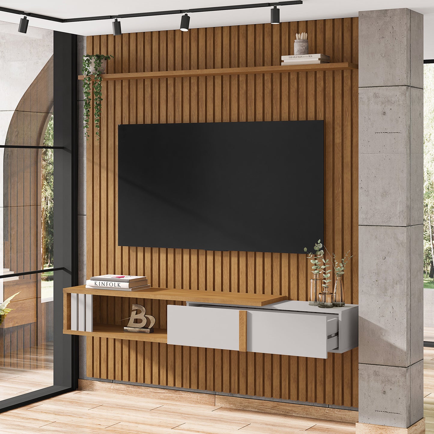 Panel Rack Tv 75" Nassau Natural Blanco Invierno