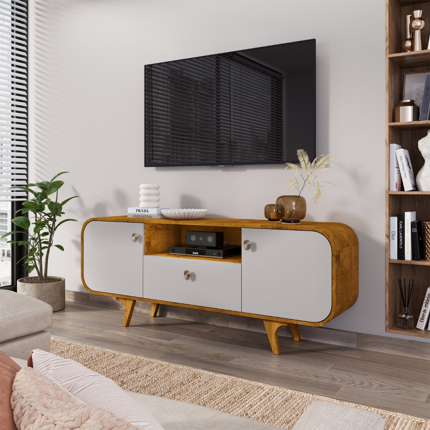 Rack Tv 55" Hoga Noronha Natural Blanco Invierno