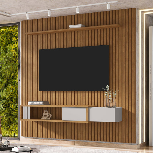 Panel Rack Tv 85" Cancún Natural Blanco Invierno