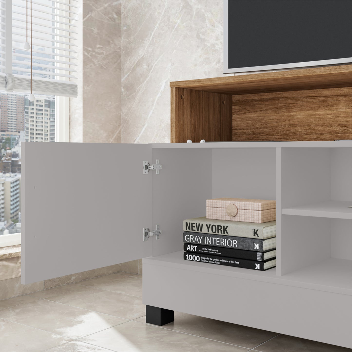 Rack Tv 48" Hoga Pipa Blanco Invierno Canela