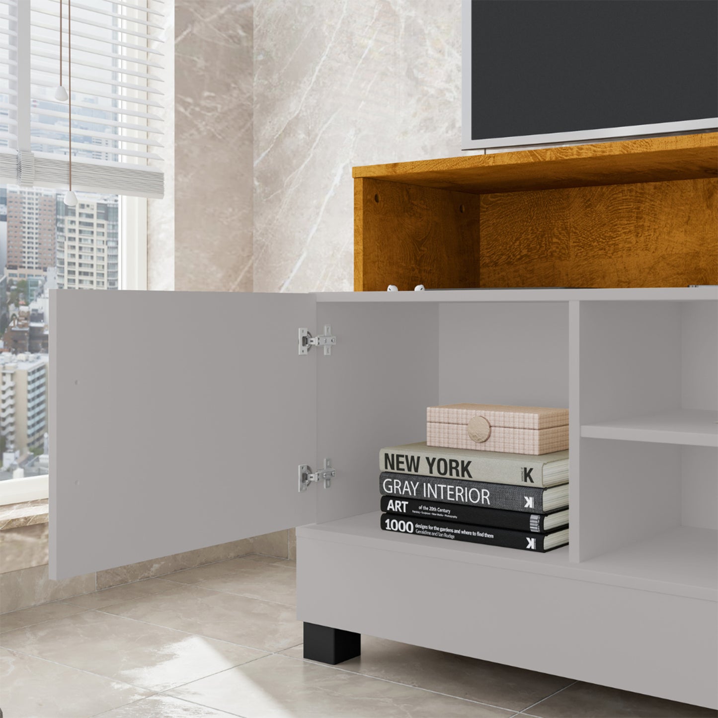 Rack Tv 48" Hoga Pipa Blanco Invierno Natural