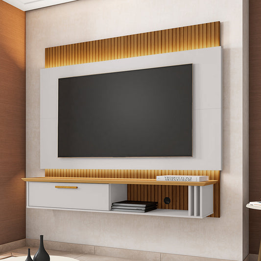 Panel Rack Tv 65" Paris Blanco Invierno Canela Ripado