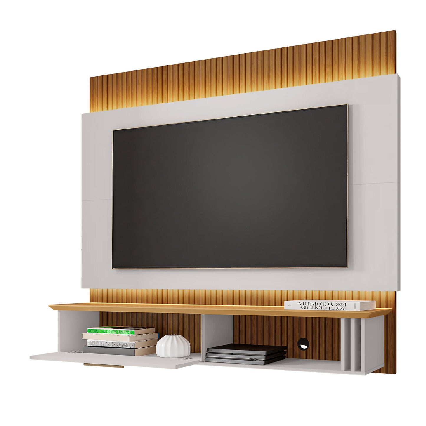 Panel Rack Tv 65" Paris Blanco Invierno Canela Ripado