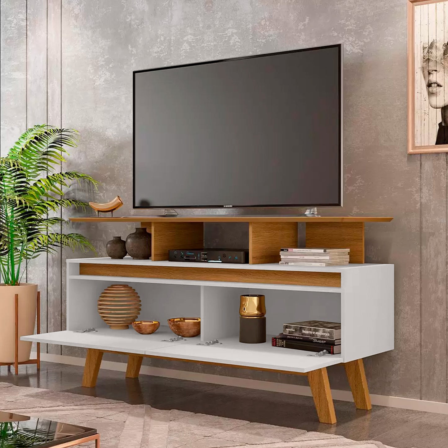 Rack Tv 50" Rubí 1.2 Canela Blanco Invierno