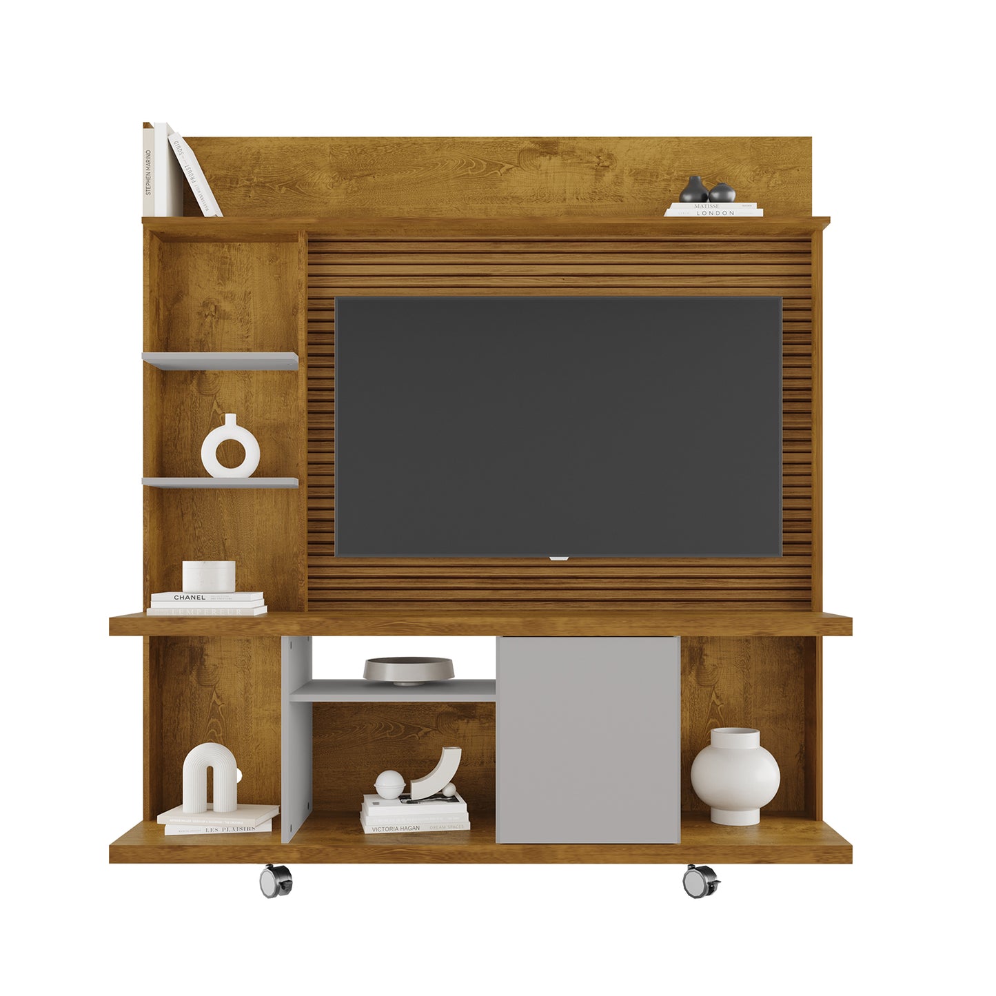 Centro de Entretenimiento Rack Tv 47" Hoga Taurus Natural Blanco Invierno Ripado
