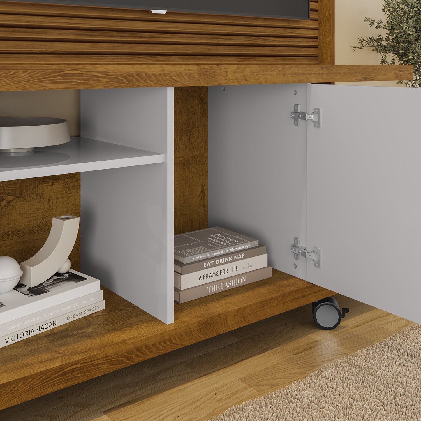 Centro de Entretenimiento Rack Tv 47" Hoga Taurus Natural Blanco Invierno Ripado