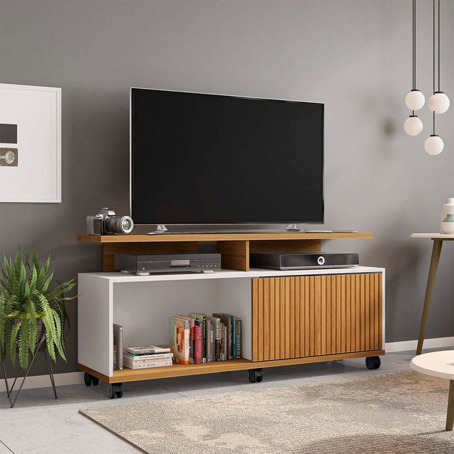 Rack Tv 52" Topazio Canela Blanco Invierno Ripado