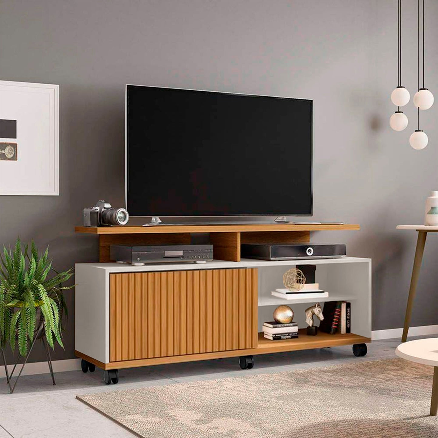 Rack Tv 52" Topazio Canela Blanco Invierno Ripado