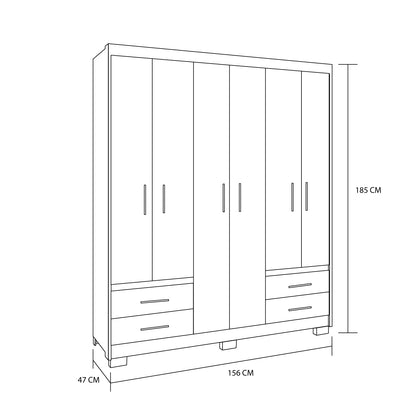 Clóset 6 Puertas 4 Cajones Primacy Roble Grafito
