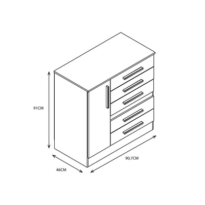 Cómoda 1 Puerta 5 Cajones Elie Blanco