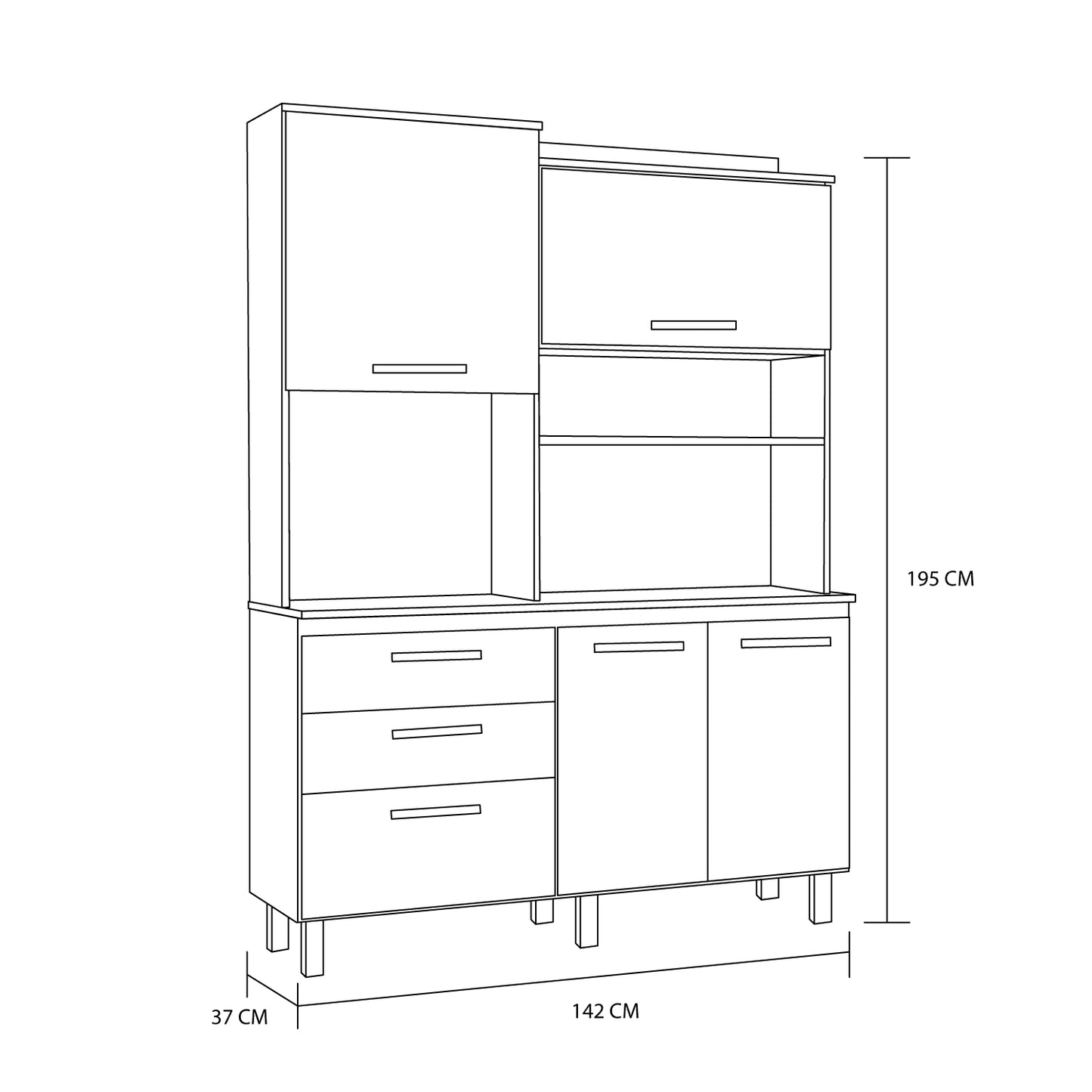 Mueble de Cocina 4 Puertas 3 Cajones Inovare Rústico Beige