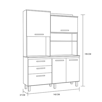 Mueble de Cocina 4 Puertas 3 Cajones Inovare Rústico Beige