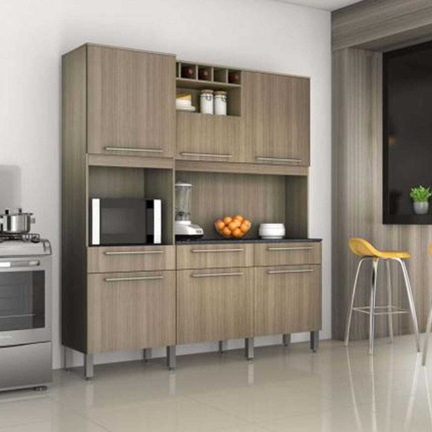 Mueble de Cocina 6 Puertas 3 Cajones Montreal Roble