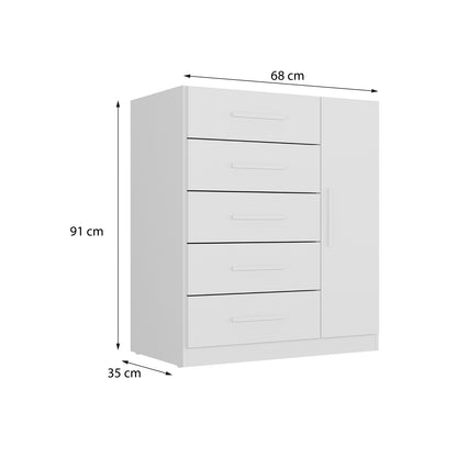 Cómoda 5 Cajones 1 Puerta Hoga SP Corais Blanco