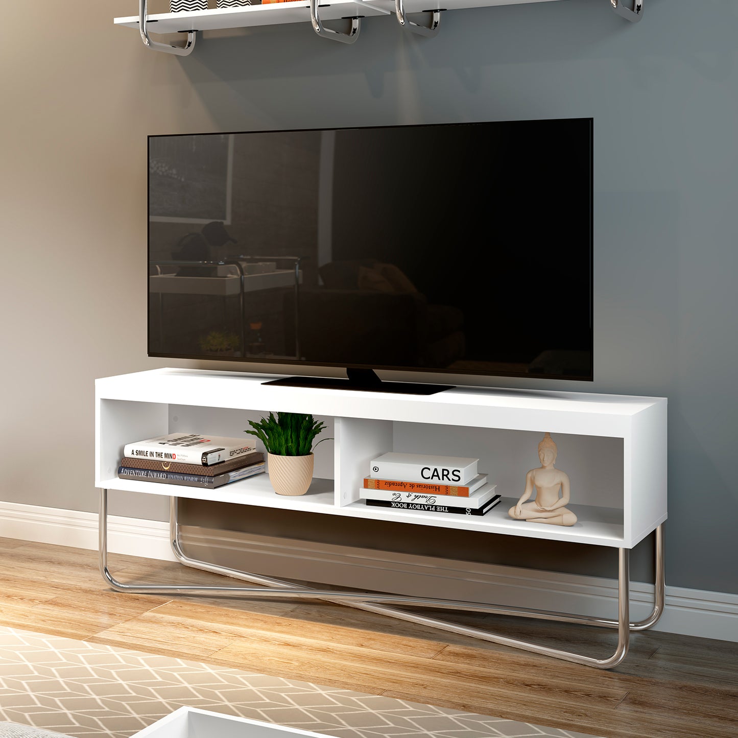 Rack Tv 60" Connect Blanco Cromado