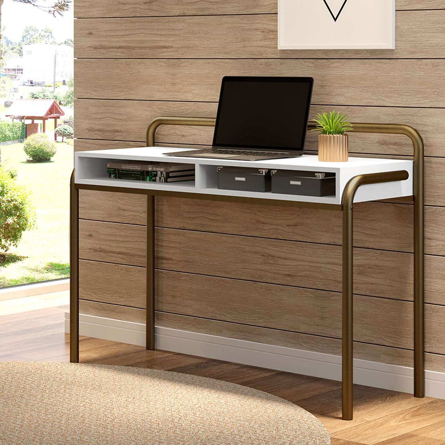 Escritorio Connect Blanco Oro Envejecido