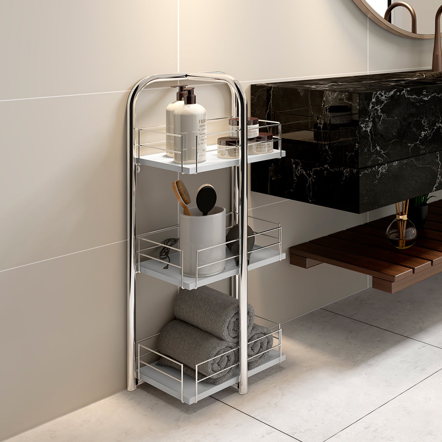 Estante Organizador 3 Niveles Connect Blanco Cromado