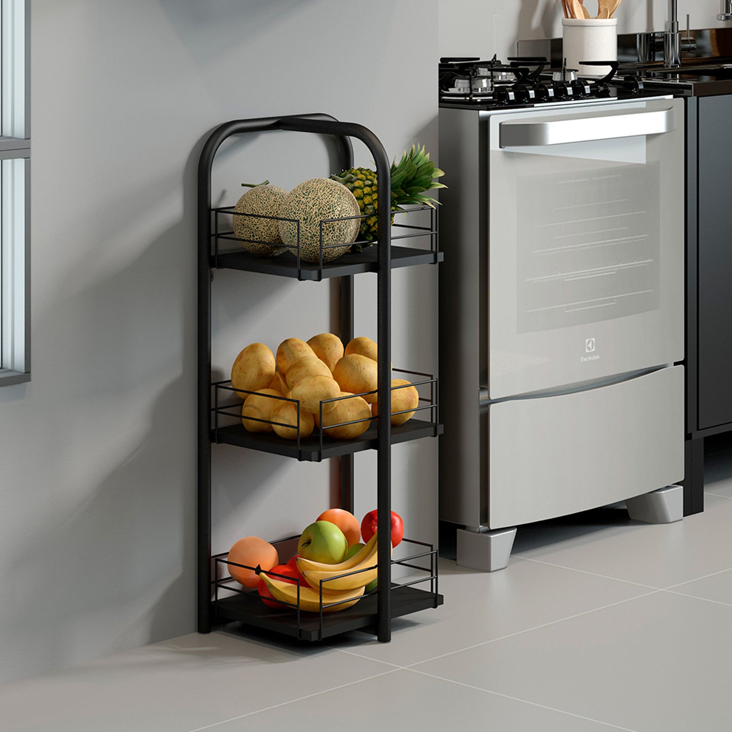 Estante Organizador 3 Niveles Connect Negro Mate