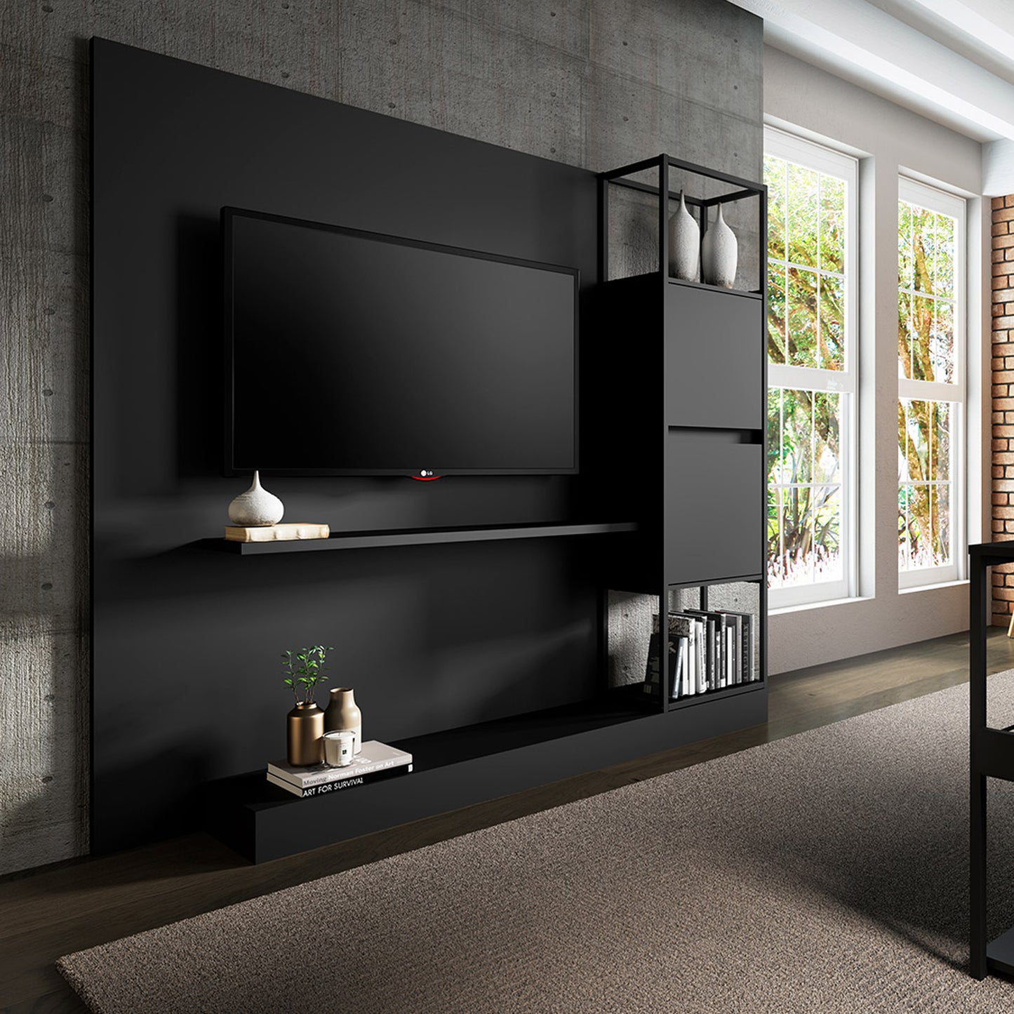 Centro de Entretenimiento Rack Tv 60" Home Design Negro Mate