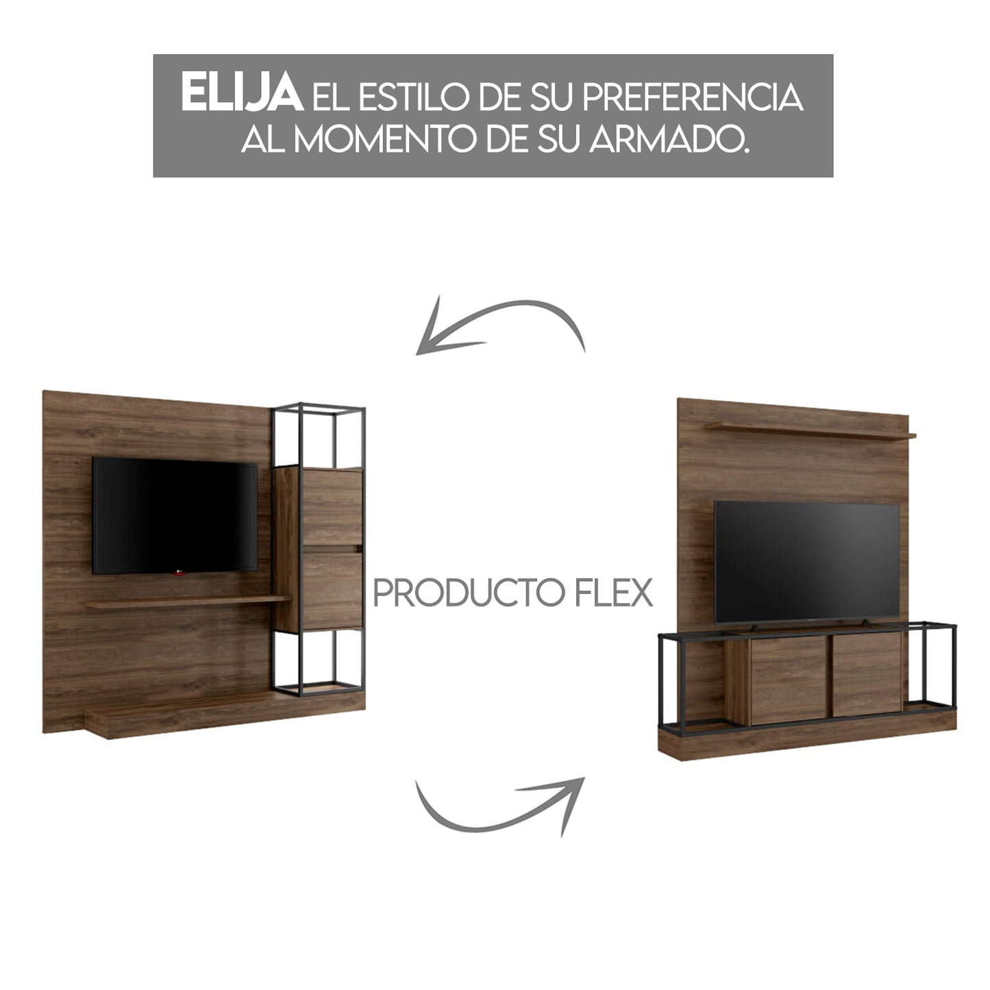 Centro de Entretenimiento Rack Tv 60" Home Design Legno Negro Mate