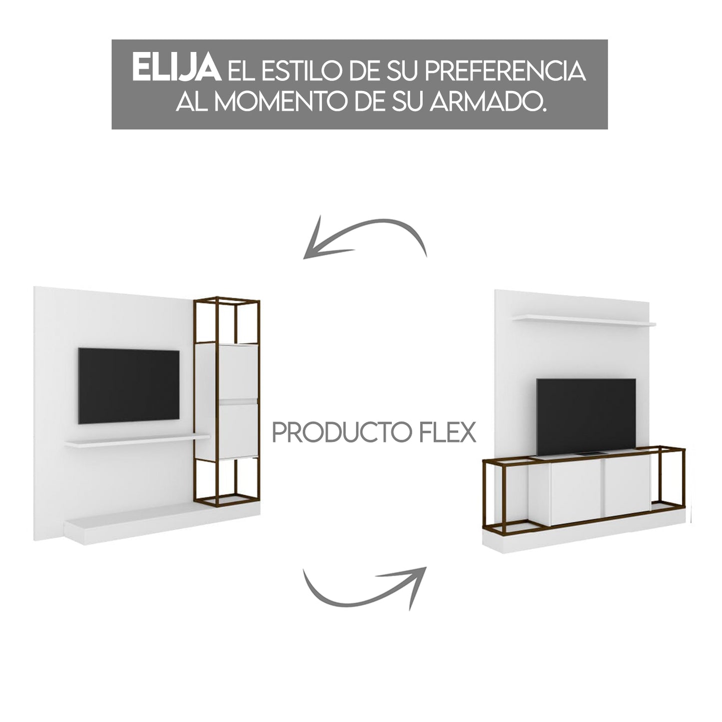 Centro de Entretenimiento Rack Tv 60" Home Design Blanco Oro Envejecido