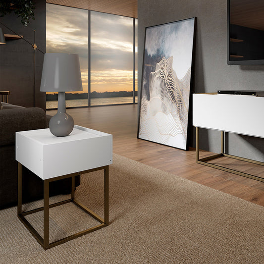 Velador Home Design Blanco Oro Envejecido