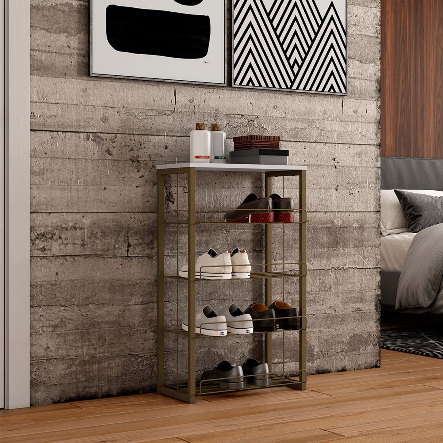 Estante Multiuso Home Design Blanco Oro Envejecido