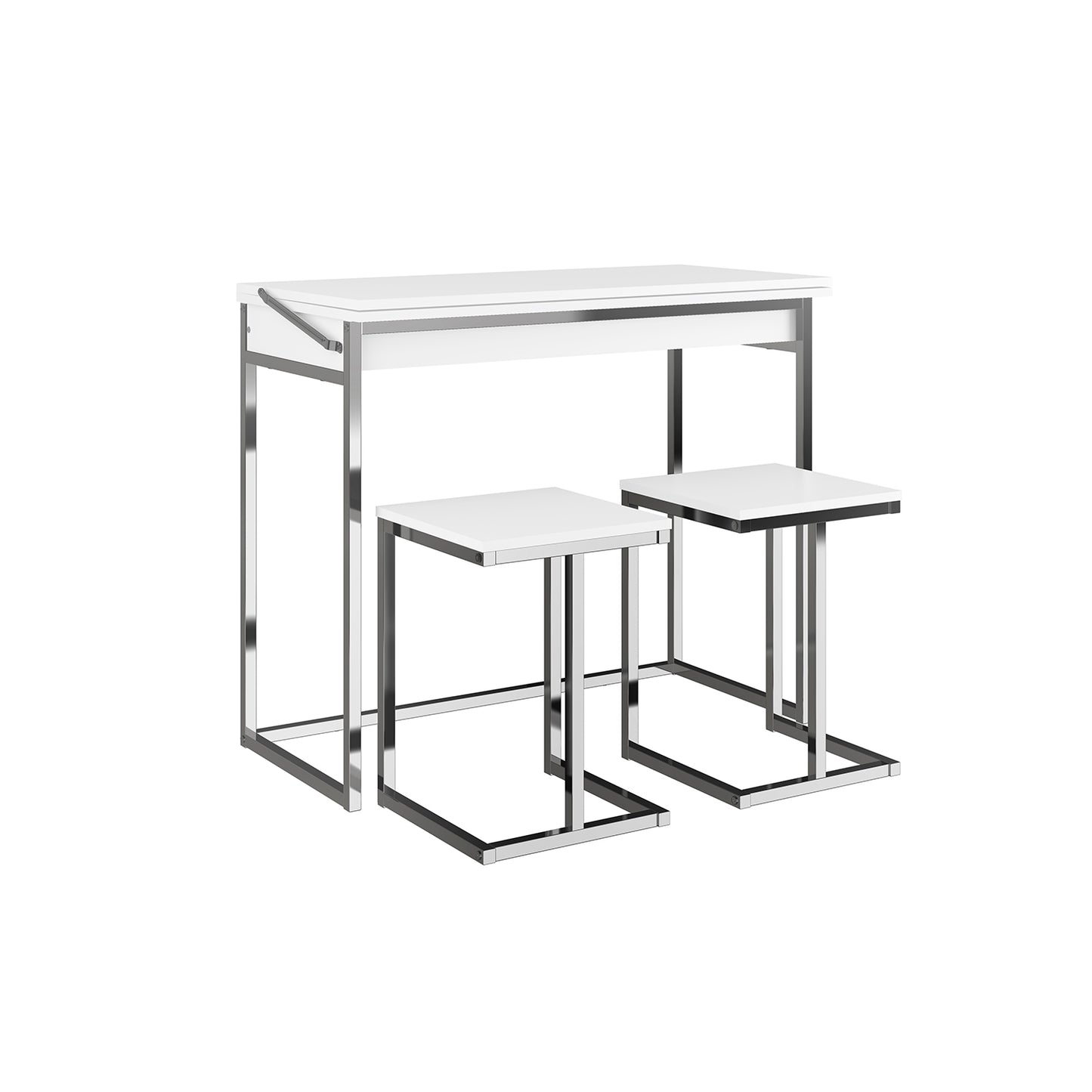 Mesa Extensible + 2 Taburetes Home Design Blanco Cromado