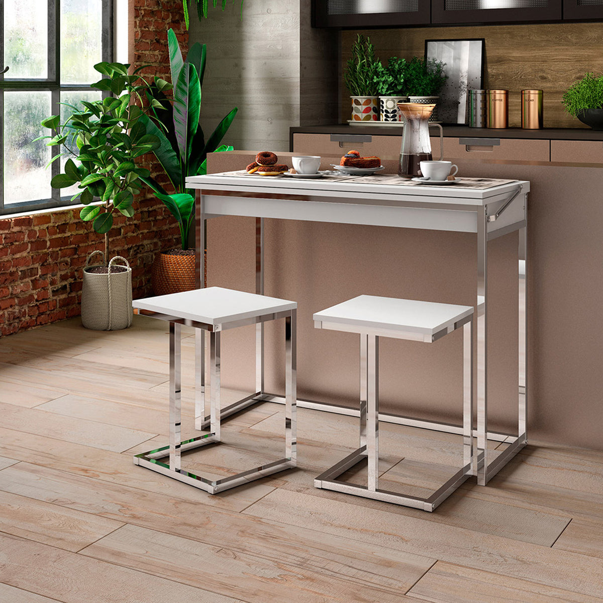 Mesa de Comedor Extensible Home Design Blanco Cromado