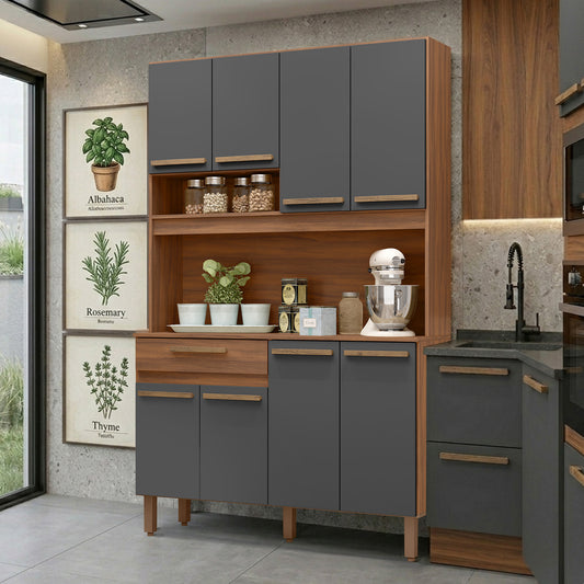 Mueble de Cocina 8 Puertas 1 Cajón Hoga Valparaíso Café Gris