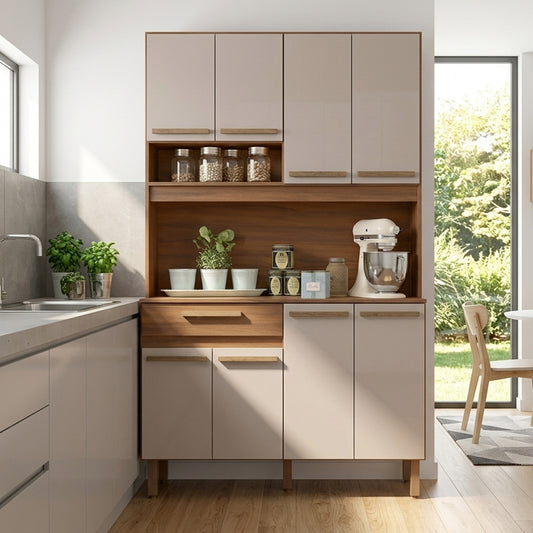 Mueble de Cocina 8 Puertas 1 Cajón Hoga Valparaíso Café Vainilla