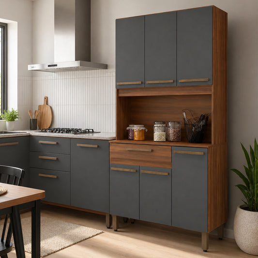 Mueble de Cocina 6 Puertas 1 Cajón Hoga Santiago Café Gris