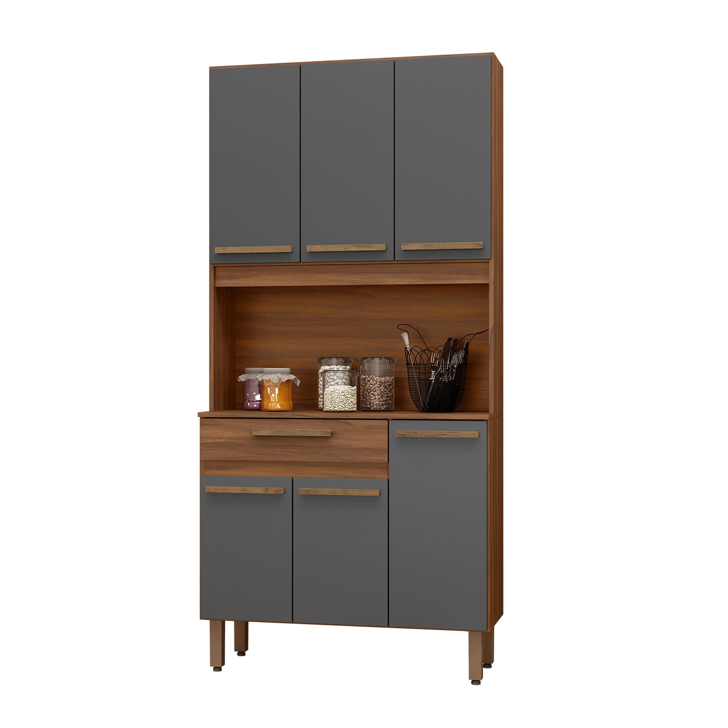 Mueble de Cocina 6 Puertas 1 Cajón Hoga Santiago Café Gris