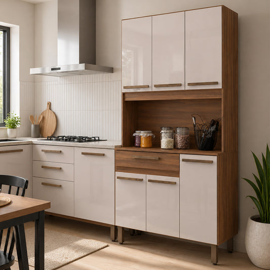 Mueble de Cocina 6 Puertas 1 Cajón Hoga Santiago Café Vainilla