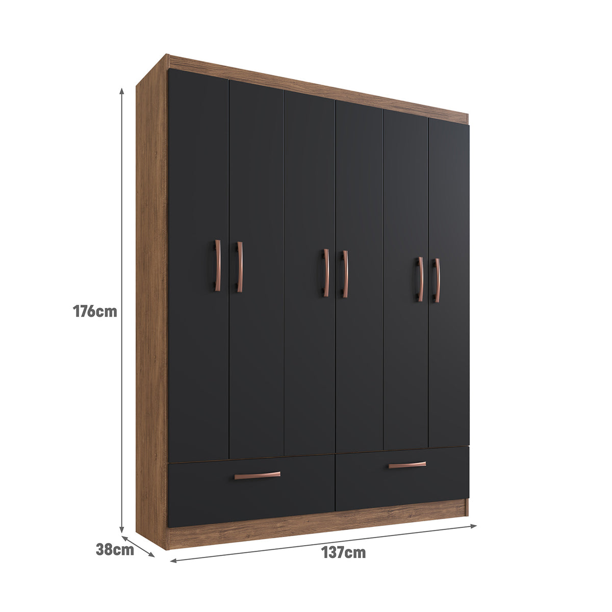 Clóset 6 Puertas 2 Cajones Hoga Verona Castaño Negro