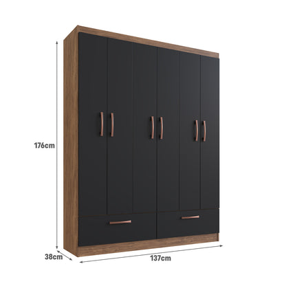 Clóset 6 Puertas 2 Cajones Hoga Verona Castaño Negro
