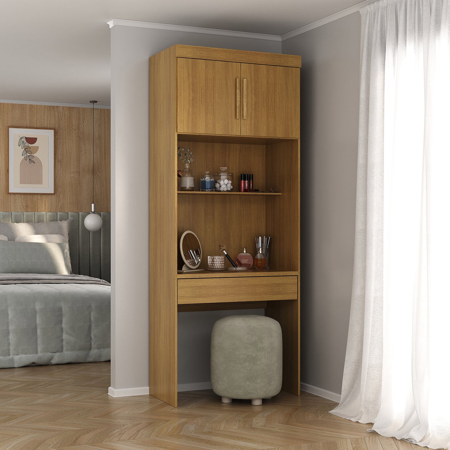 Escritorio con Estante 2 Puertas 1 Cajón Hoga SP Smart Canela