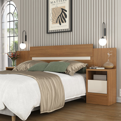 Respaldo de Cama con Veladores 2 Plazas Hoga SP Milas Canela Blanco Invierno