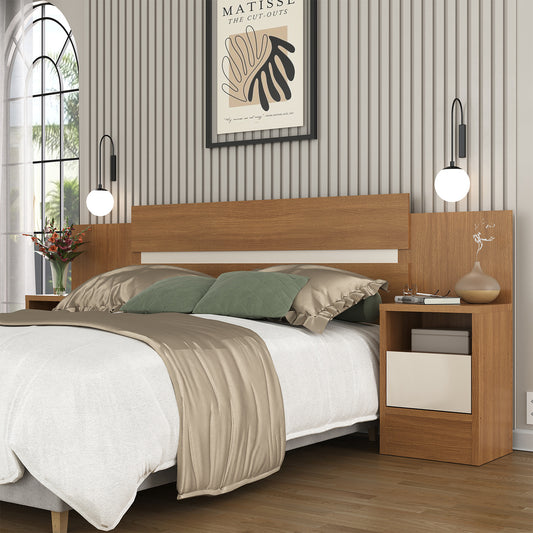 Respaldo de Cama con Veladores 2 Plazas Hoga SP Milas Canela Blanco Invierno