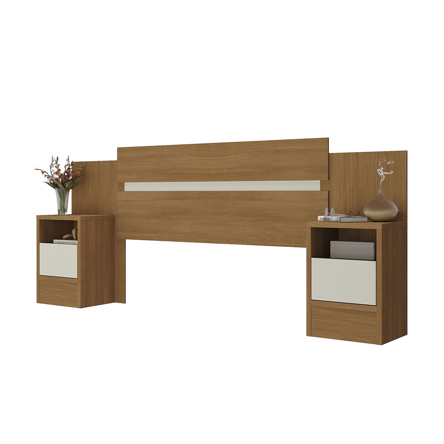 Respaldo de Cama con Veladores 2 Plazas Hoga SP Milas Canela Blanco Invierno