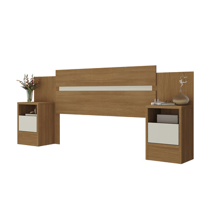 Respaldo de Cama con Veladores 2 Plazas Hoga SP Milas Canela Blanco Invierno