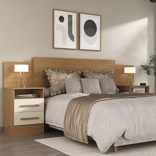 Respaldo de Cama con Veladores 2 plazas Hoga SP Elena Canela Blanco Invierno