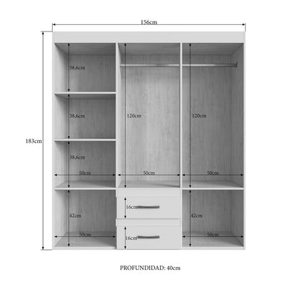 Clóset 6 Puertas 2 Cajones Texas Canela Blanco Invierno