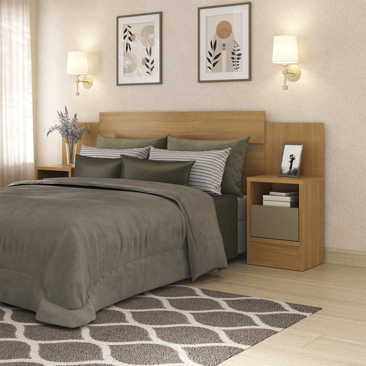 Respaldo de Cama con Veladores 2 Plazas Hoga SP Milas Canela Capuchino