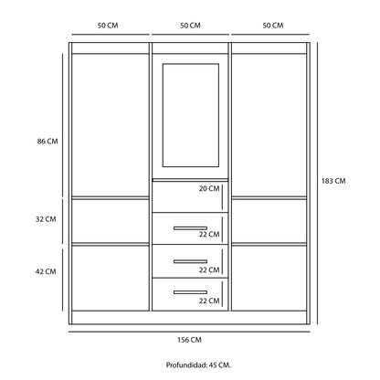 Clóset 4 Puertas 3 Cajones Panamá Canela Blanco Invierno