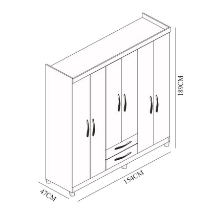 Clóset 6 Puertas 2 Cajones Ambar Roble Blanco Invierno