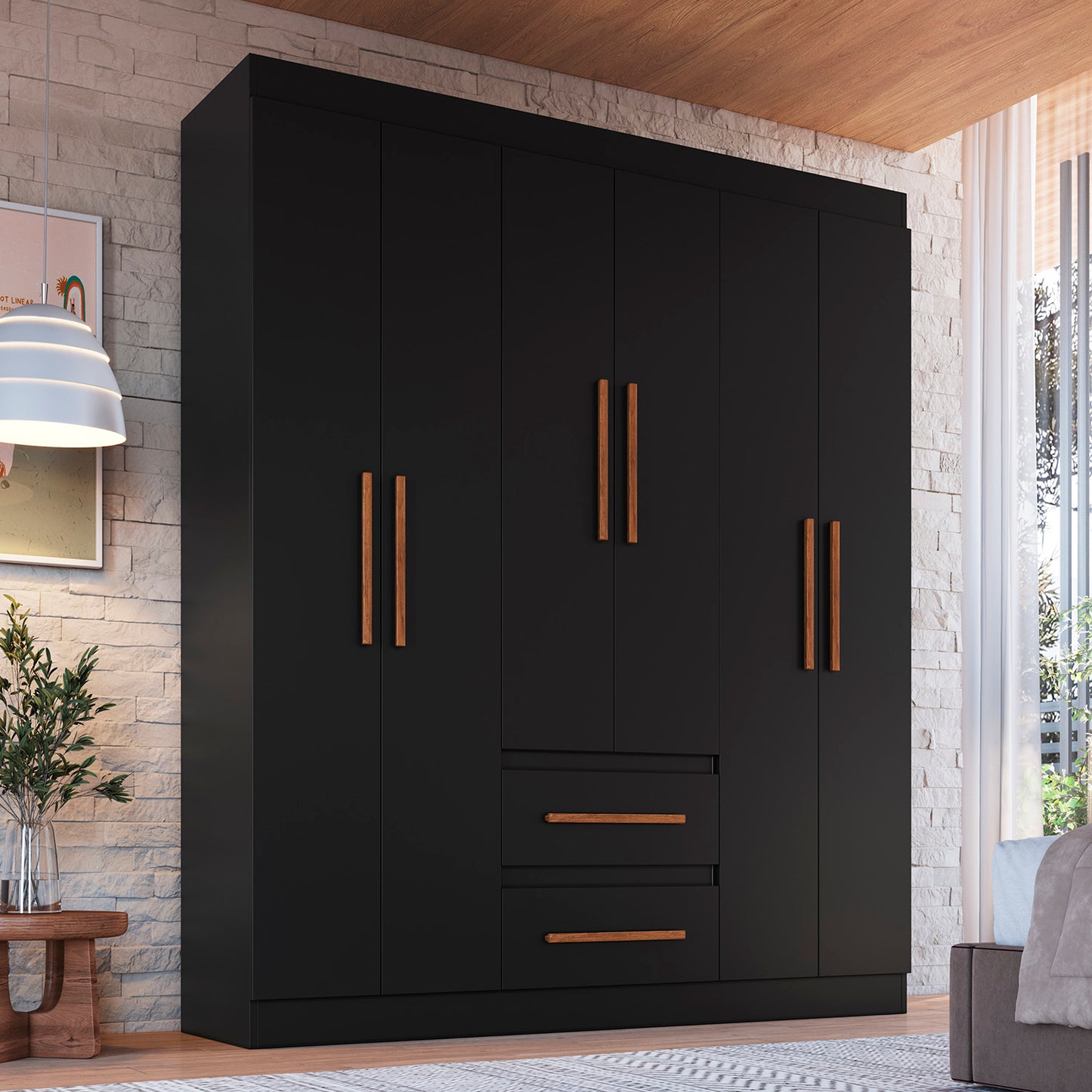 Clóset 6 puertas 2 cajones Hoga Napoli Negro