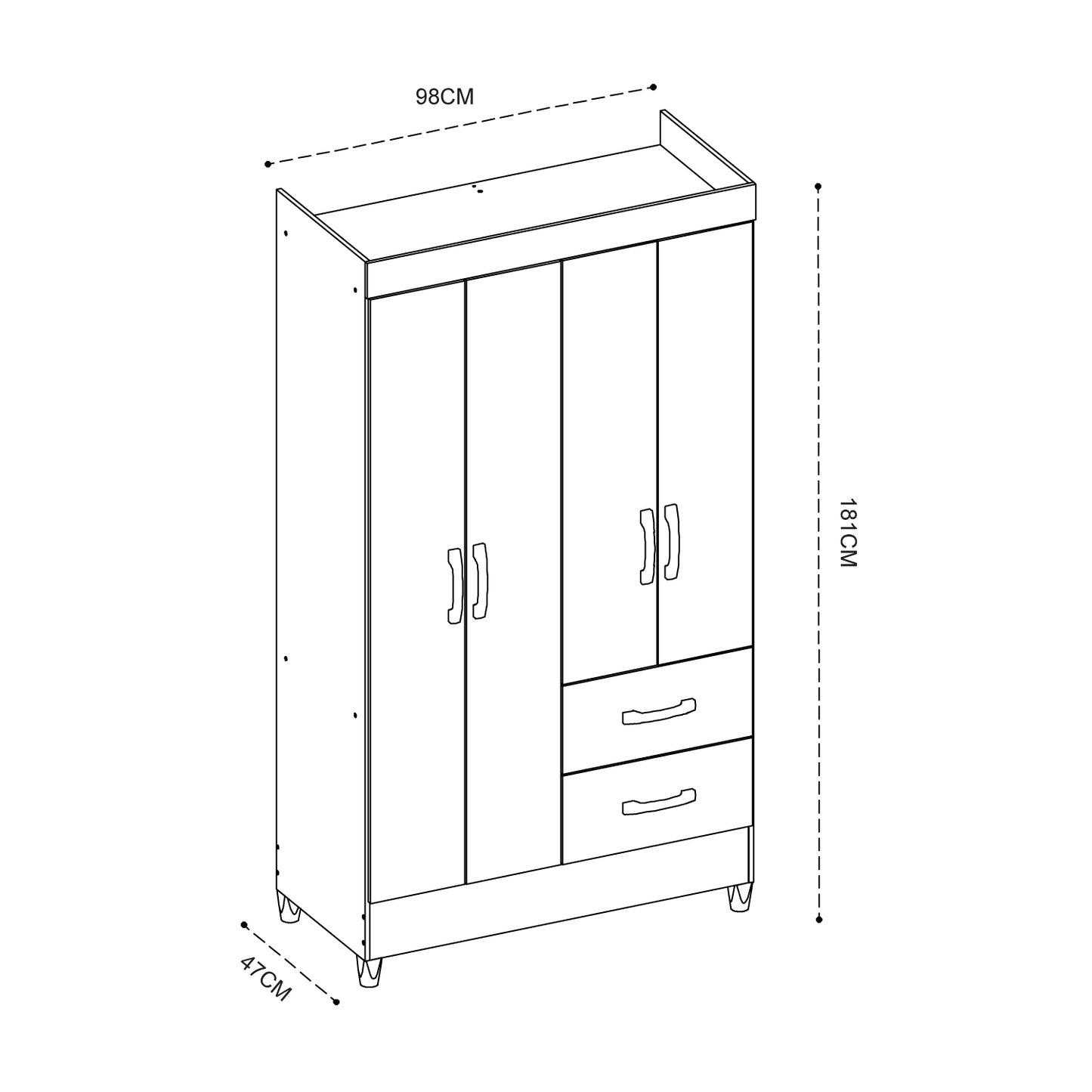 Clóset 4 Puertas 2 Cajones Mobi Roble Blanco Invierno