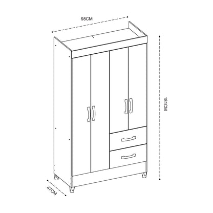 Clóset 4 Puertas 2 Cajones Mobi Roble Blanco Invierno