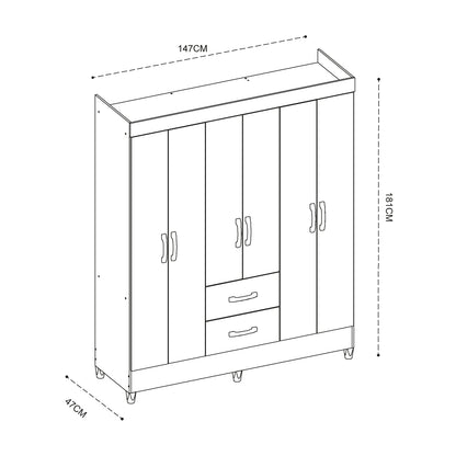 Clóset 6 Puertas 2 Cajones Mobi Natural Titanium